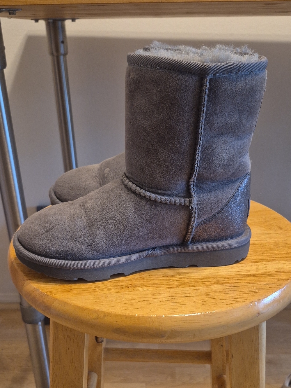 Ugg Gray With Shiny Back Suede Leather Boots - Picture 6 of 12